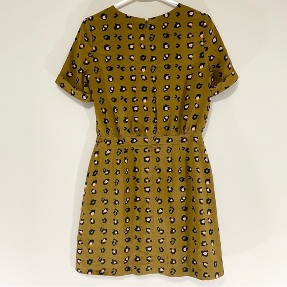 Fossil Mini Olive Green Leopard Print Short Sleeve Dress Size 10. - Picture 2 of 8